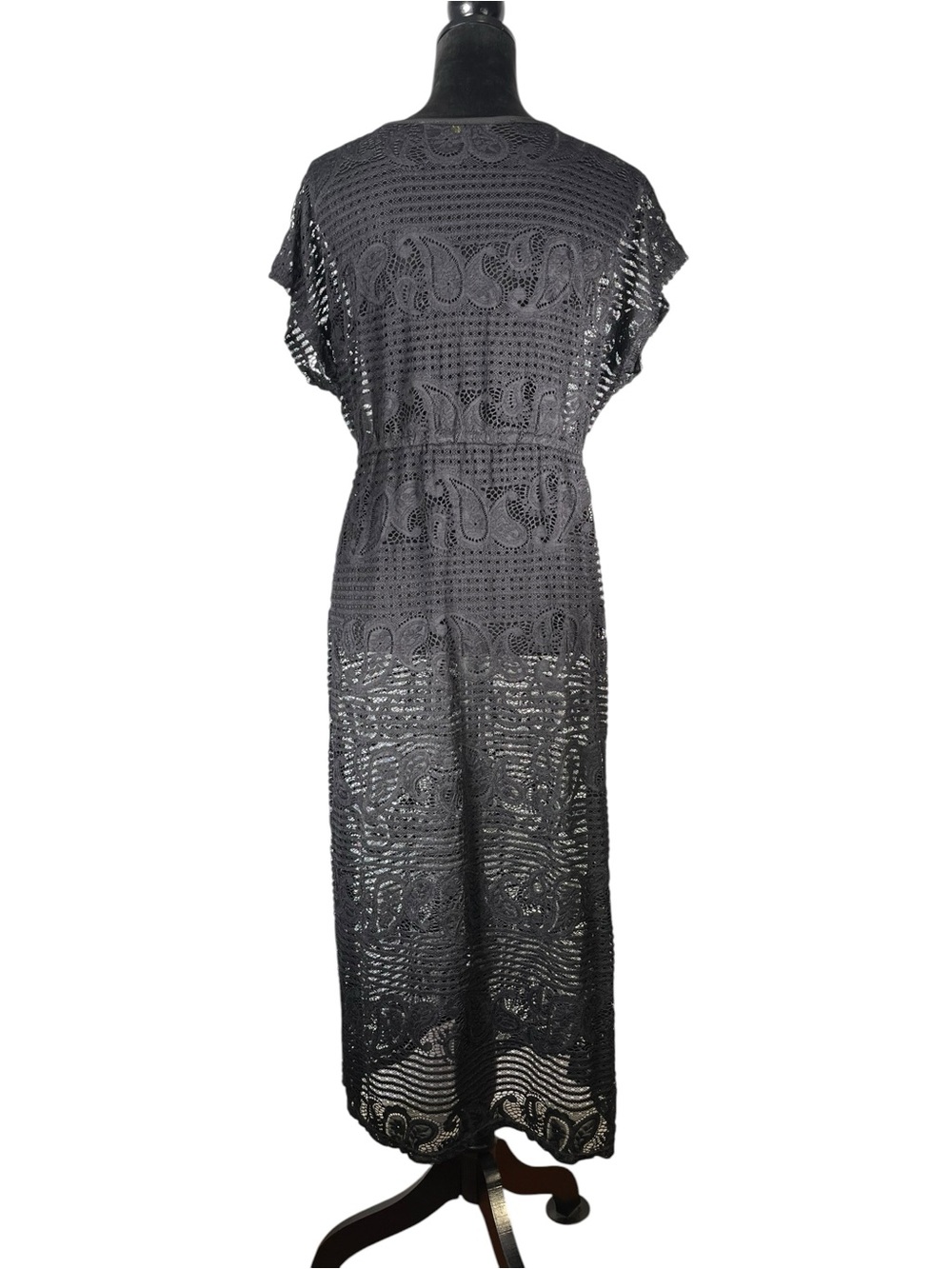 Black Crochet Maxi Dress Swim Cover Up Drawstring Beach Sleeveless Long Boho - Picture 6 of 12